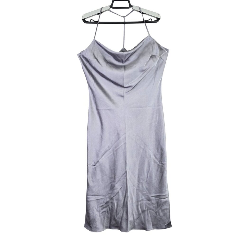 Womens Express Lavender Midi Satin Slip Dress Spaghetti Straps Cowl Neck Size M